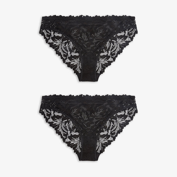 Black High Leg Ultimate Comfort Lace Knickers 2 Pack
