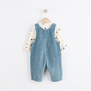 Blue Corduroy 100% Cotton Baby Dungarees and Bodysuit Set (0mths-18mths)