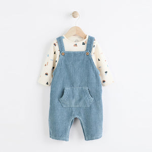 Blue Corduroy 100% Cotton Baby Dungarees and Bodysuit Set (0mths-18mths)