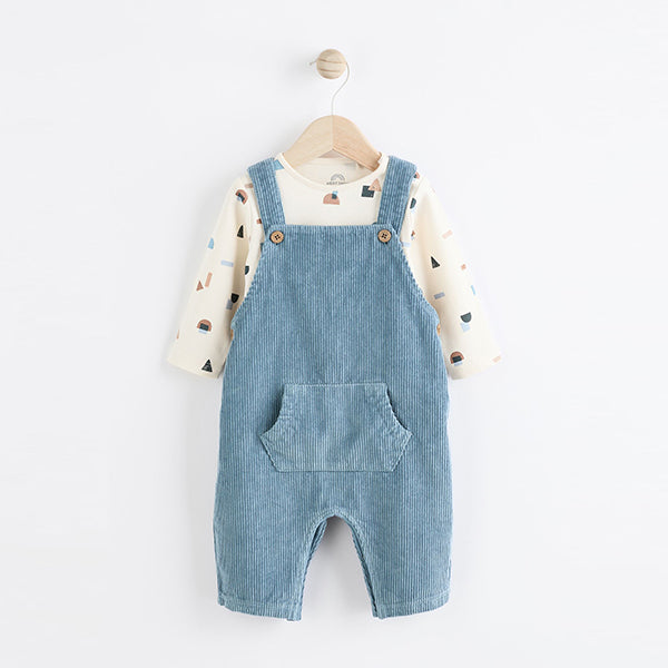 Blue Corduroy 100% Cotton Baby Dungarees and Bodysuit Set (0mths-18mths)