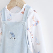 Load image into Gallery viewer, Blue Elephant Print Baby Velour Dungarees and Bodysuit Set (0-18mths)
