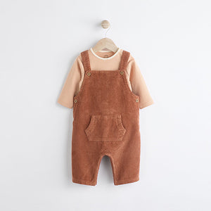 Rust Brown Cord 100% Cotton Baby Dungarees and Bodysuit Set (0mths-18mths)