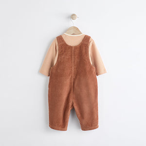 Rust Brown Cord 100% Cotton Baby Dungarees and Bodysuit Set (0mths-18mths)