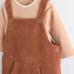 Rust Brown Cord 100% Cotton Baby Dungarees and Bodysuit Set (0mths-18mths)