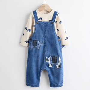 Blue Elephant Baby Denim Dungarees and Bodysuit Set (0mths-18mths)
