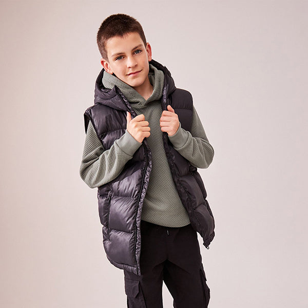 Black Hooded Padded Gilet (3-12yrs)