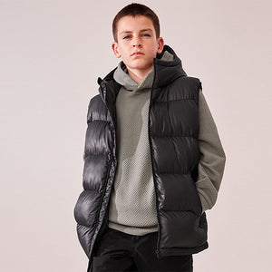 Black Hooded Padded Gilet (3-12yrs)