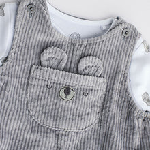 Load image into Gallery viewer, Grey Bear Corduroy 100% Cotton Baby Dungarees and Bodysuit Set (0mths-18mths)
