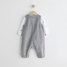 Load image into Gallery viewer, Grey Bear Corduroy 100% Cotton Baby Dungarees and Bodysuit Set (0mths-18mths)
