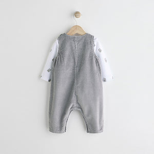 Grey Bear Corduroy 100% Cotton Baby Dungarees and Bodysuit Set (0mths-18mths)