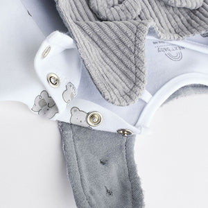 Grey Bear Corduroy 100% Cotton Baby Dungarees and Bodysuit Set (0mths-18mths)