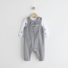 Load image into Gallery viewer, Grey Bear Corduroy 100% Cotton Baby Dungarees and Bodysuit Set (0mths-18mths)
