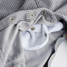 Load image into Gallery viewer, Grey Bear Corduroy 100% Cotton Baby Dungarees and Bodysuit Set (0mths-18mths)
