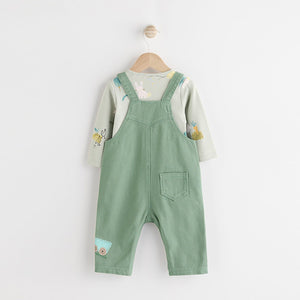 Green Farm Baby Twill Dungarees and Bodysuit Set (0mths-18mths)