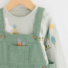 Load image into Gallery viewer, Green Farm Baby Twill Dungarees and Bodysuit Set (0mths-18mths)
