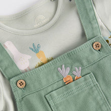 Load image into Gallery viewer, Green Farm Baby Twill Dungarees and Bodysuit Set (0mths-18mths)
