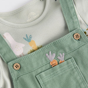 Green Farm Baby Twill Dungarees and Bodysuit Set (0mths-18mths)
