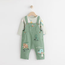 Load image into Gallery viewer, Green Farm Baby Twill Dungarees and Bodysuit Set (0mths-18mths)
