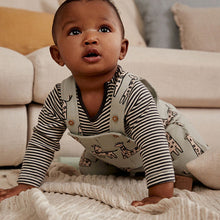 Load image into Gallery viewer, Sage Green Giraffe Jersey Baby Dungarees And Bodysuit Set (0mths-18mths)

