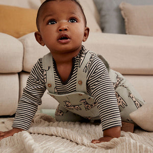 Sage Green Giraffe Jersey Baby Dungarees And Bodysuit Set (0mths-18mths)