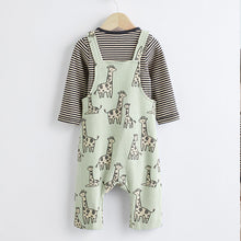 Load image into Gallery viewer, Sage Green Giraffe Jersey Baby Dungarees And Bodysuit Set (0mths-18mths)
