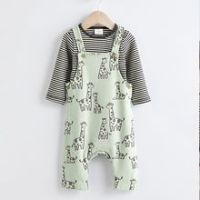 Load image into Gallery viewer, Sage Green Giraffe Jersey Baby Dungarees And Bodysuit Set (0mths-18mths)
