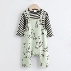 Sage Green Giraffe Jersey Baby Dungarees And Bodysuit Set (0mths-18mths)