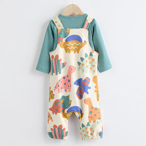 Multi Dino Jersey Baby Dungarees And Bodysuit Set (0mths-18mths)