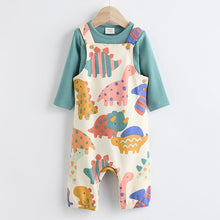 Load image into Gallery viewer, Multi Dino Jersey Baby Dungarees And Bodysuit Set (0mths-18mths)
