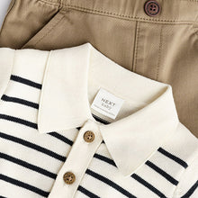 Load image into Gallery viewer, Navy Stripe Baby Woven100% Cotton Top and Trousers Set (0mths-18mths)
