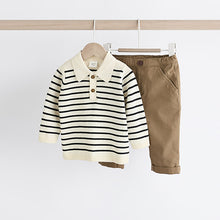 Load image into Gallery viewer, Navy Stripe Baby Woven100% Cotton Top and Trousers Set (0mths-18mths)
