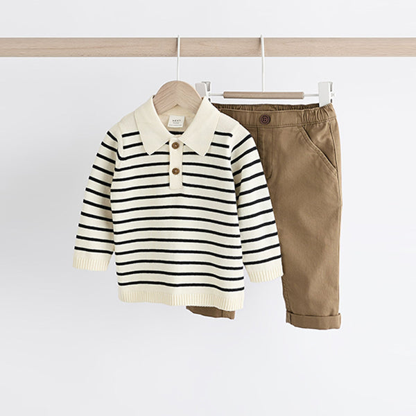 Navy Stripe Baby Woven100% Cotton Top and Trousers Set (0mths-18mths)
