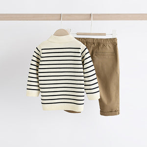Navy Stripe Baby Woven100% Cotton Top and Trousers Set (0mths-18mths)
