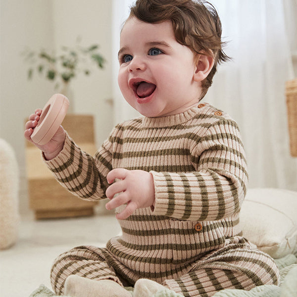 Green Stripe Baby Knitted Rib Top and Leggings Set (0mths-18mths)