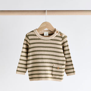 Green Stripe Baby Knitted Rib Top and Leggings Set (0mths-18mths)