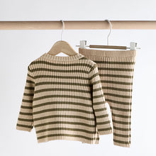 Load image into Gallery viewer, Green Stripe Baby Knitted Rib Top and Leggings Set (0mths-18mths)
