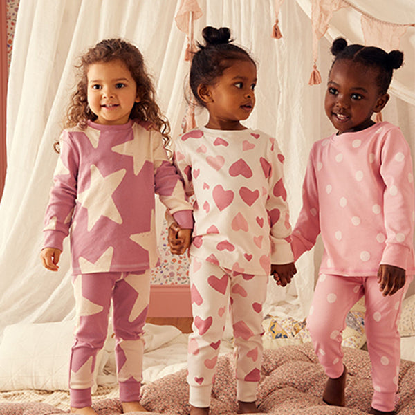 Pink/White 3 Pack 100% Cotton Snuggle Pyjamas (9mths-8yrs)