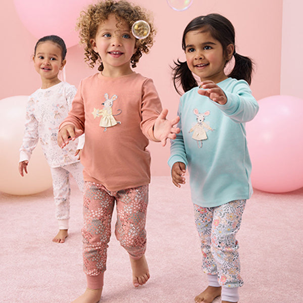Blue/Pink Mouse Long Sleeve Snuggle Pyjamas 3 Pack (9mths-7yrs)