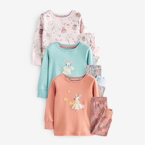 Blue/Pink Mouse Long Sleeve Snuggle Pyjamas 3 Pack (9mths-7yrs)