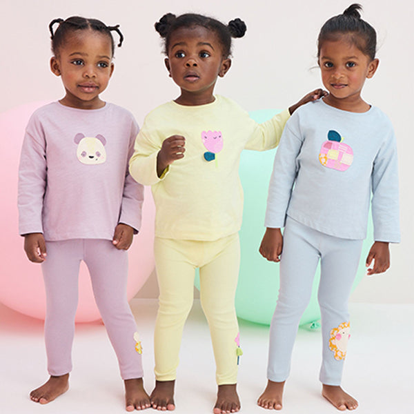 Purple/Yellow/Blue Character 100% Cotton Legging Pyjamas 3 Pack (9mths-8yrs)