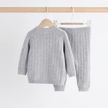 Load image into Gallery viewer, Grey Bear Baby Knitted 100% Cotton Top and Leggings Set (0mths-18mths)
