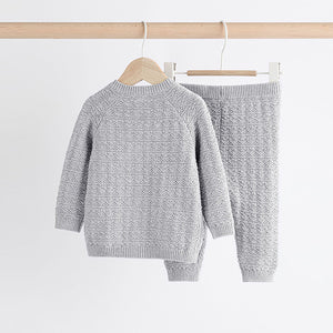 Grey Bear Baby Knitted 100% Cotton Top and Leggings Set (0mths-18mths)