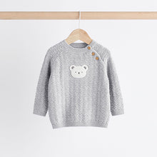 Load image into Gallery viewer, Grey Bear Baby Knitted 100% Cotton Top and Leggings Set (0mths-18mths)

