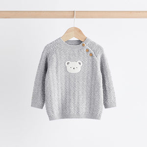 Grey Bear Baby Knitted 100% Cotton Top and Leggings Set (0mths-18mths)