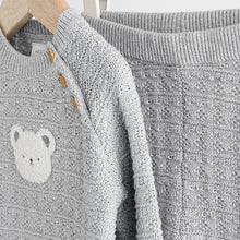 Load image into Gallery viewer, Grey Bear Baby Knitted 100% Cotton Top and Leggings Set (0mths-18mths)
