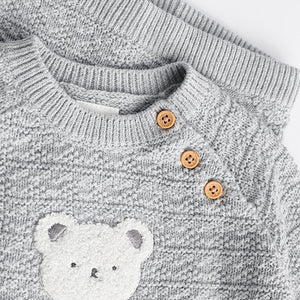 Grey Bear Baby Knitted 100% Cotton Top and Leggings Set (0mths-18mths)