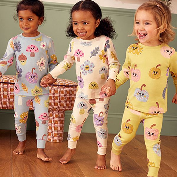 Green/Blue Pumpkin 100% Cotton Printed Snuggle Pyjamas 3 Pack 12mths-7yrs)