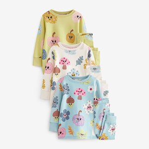 Green/Blue Pumpkin 100% Cotton Printed Snuggle Pyjamas 3 Pack 12mths-7yrs)