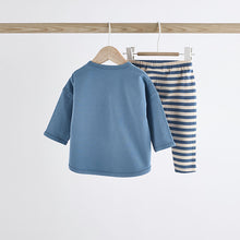Load image into Gallery viewer, Navy Stripe Baby Top And Leggings Set

