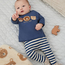 Load image into Gallery viewer, Navy Stripe Baby Top And Leggings Set

